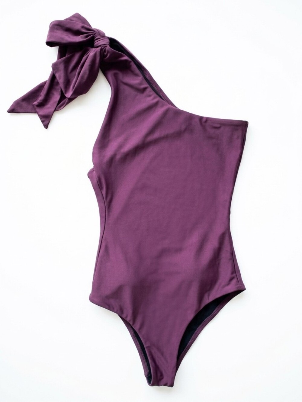Chelsea 28 One-Shoulder Bow One-Piece Swimsuit - Maroon, Size S